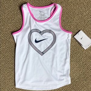 Nike Kids White Tank Top with Pink Trim and Heart Design